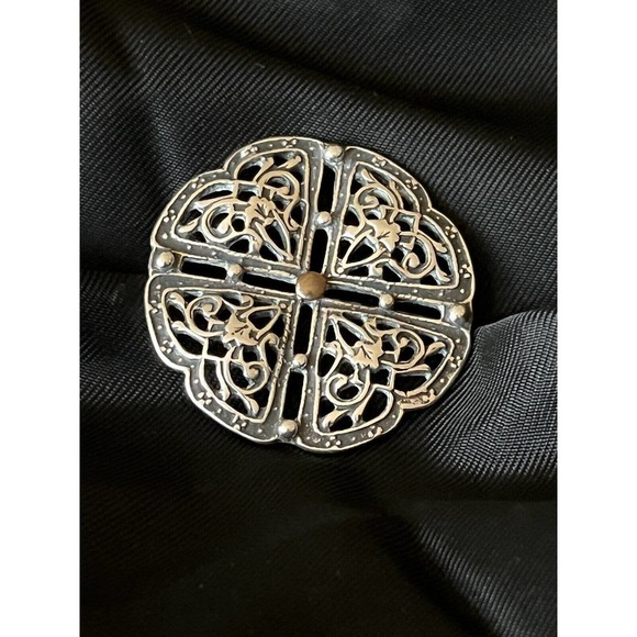 Vintage Steve Stamas Sterling Silver Brooch Pin Round Ornate Openwork Retired - Picture 2 of 12